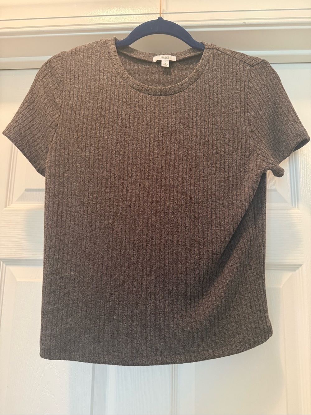 Ardene Ribbed Short Sleeve Top in Dark Brown